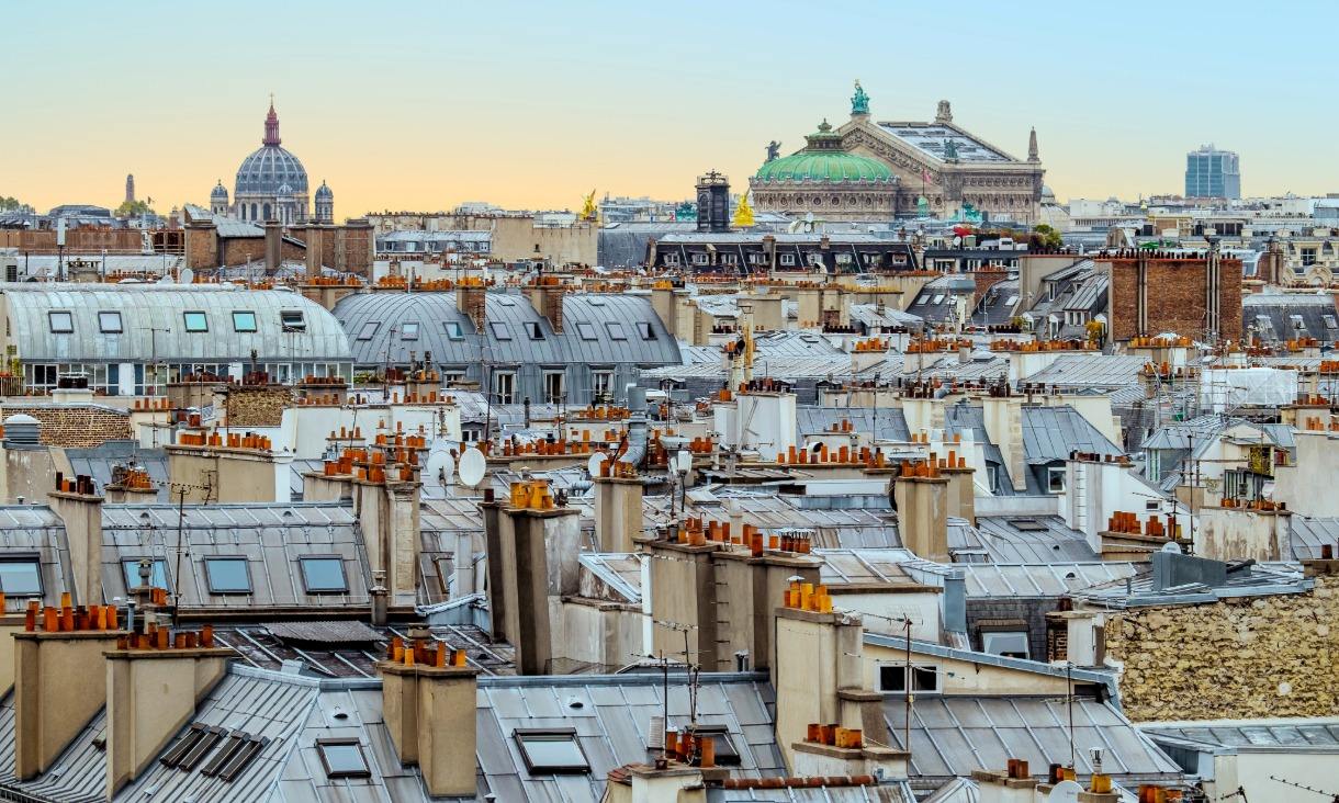 Overview of Paris from Pompidou Center with roof tops.
