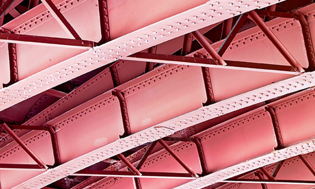 Rafters of red steel ceiling