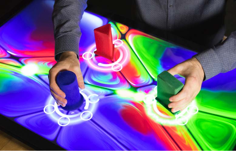 An interactive screen with shapes