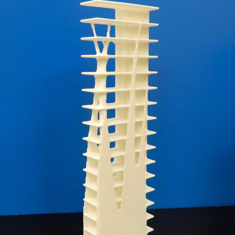 3D printout of an optimised design for a 16-level building.