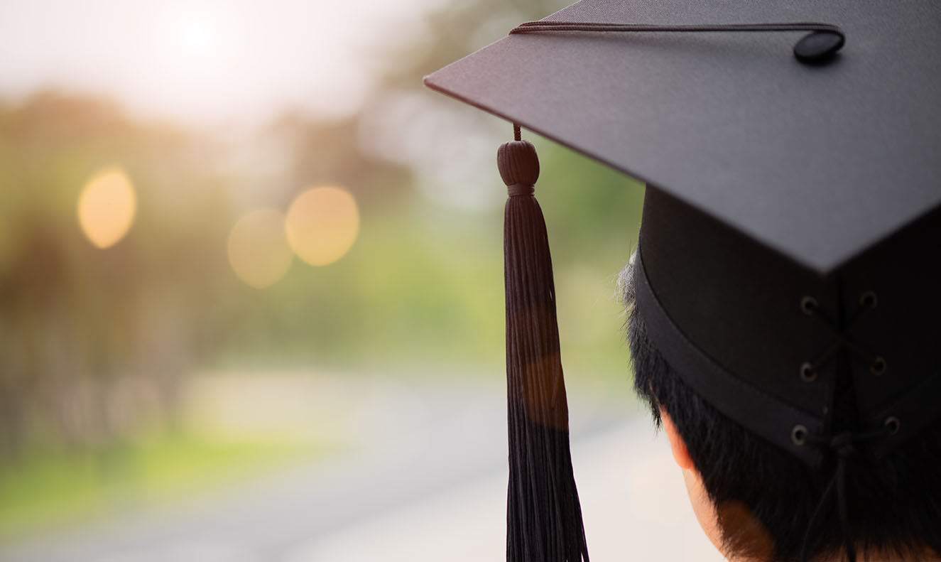 A closeup of a students graduation cap