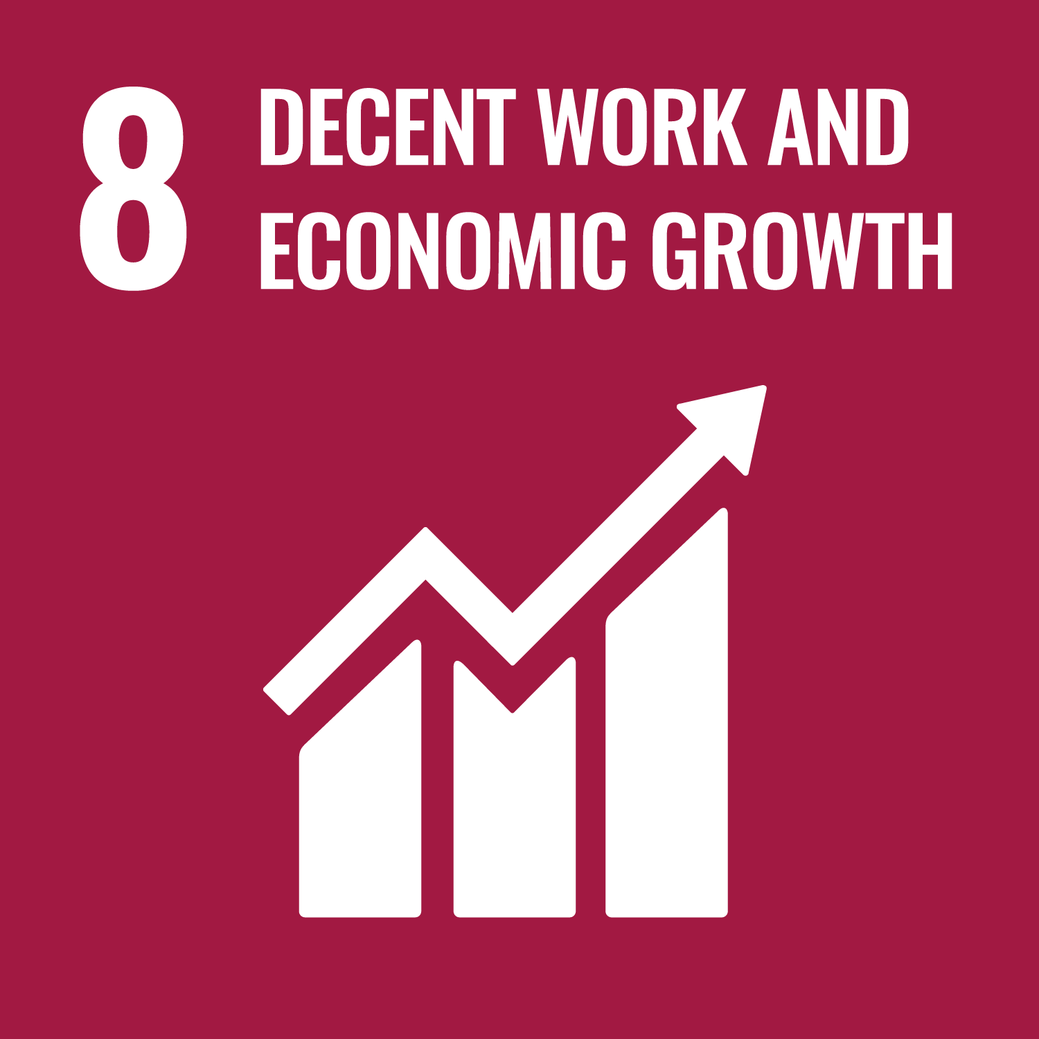 the phrase 8 decent work and economic growth in white on a burgundy background